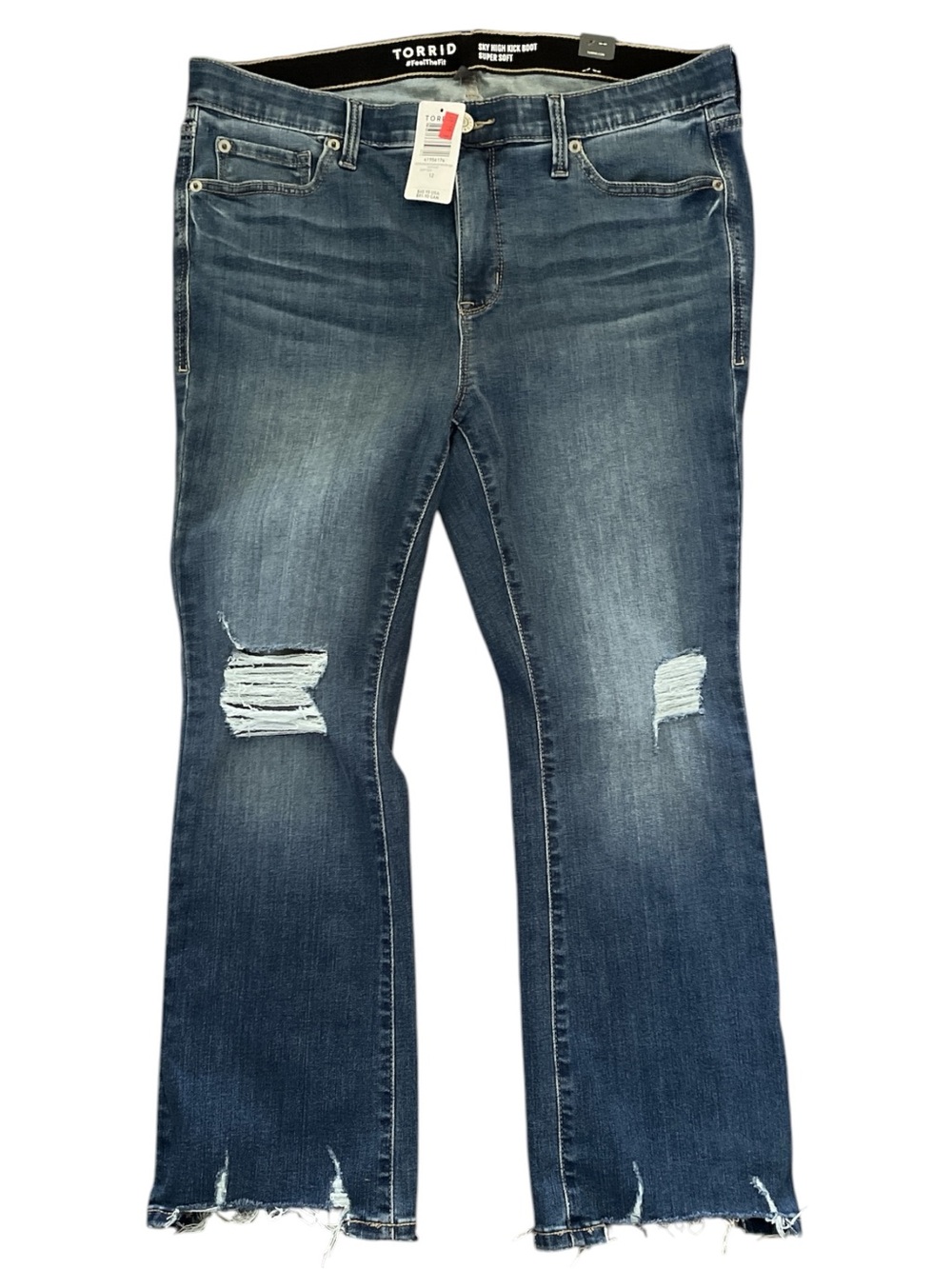 Torrid Sky High Kick Boot Crop Jeans 12 High Rise Distressed Stretch